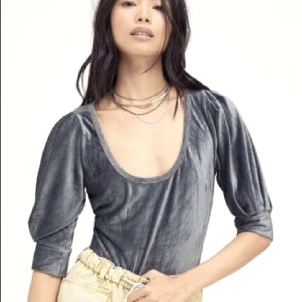 Fp Velvet Gray Puff Sleeve Bodysuit Xs Nwt